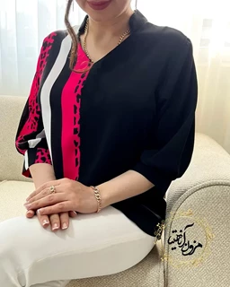 شومیز نیمه پلنگی مشکی سرخابی 