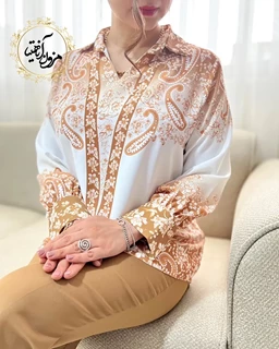 شومیز مجلسی سفید نسکافه ای طرح سنتی آرشیدا