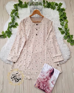 تونیک جلو بسته کرم طرح شکوفه گل عروس
