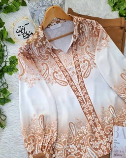 شومیز مجلسی سفید نسکافه ای طرح سنتی آرشیدا